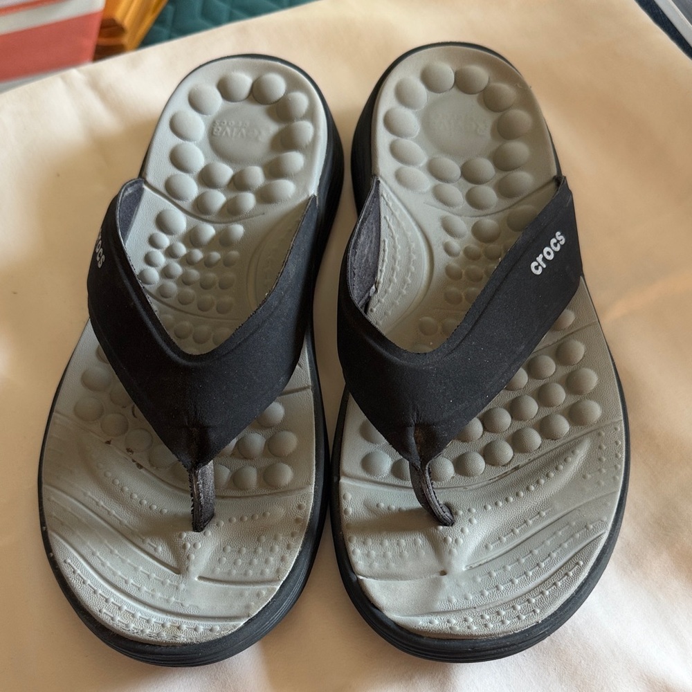 CROCS Black & Light Gray Women's Thong Sandals